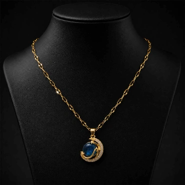 Celestial Moon &amp; Star Blue Crystal Pendant Necklace for Women